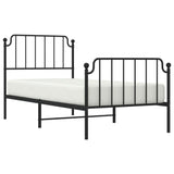 ZNTS Metal Bed Frame with Headboard and Footboard Black 90x200 cm 373898