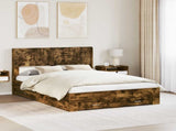 Bed Frame with Storage and Headboard Smoked Oak 140 x 190 cm 3414471