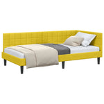 Corner Bed Frame with Headboard Yellow 100 x 200 cm Velvet 42016444