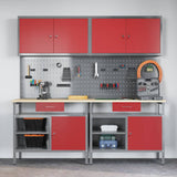 Work Bench Set with Lock 8 pcs Red and Grey Powder-Coated Steel 3321495