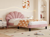 3ft Single Upholstered Velvet Bed, with Adjustable Chic Petal Headboard, Velvet Platform Bed N652P180513P