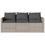 ZNTS Garden Sofa with Cushions 3-Seater Light Grey Poly Rattan 366346