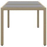 Garden Table 150x90x75 cm Tempered Glass and Poly Rattan Beige 310576