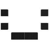 TV Cabinet Set Wall-mounted 6 pcs Black Oak Engineered Wood 3393142