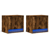 ZNTS Wall-mounted Bedside Cabinets with LED Lights 2 pcs Smoked Oak 852084