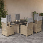 ZNTS 7 Piece Garden Dining Set with Cushions Beige Poly Rattan 3212496