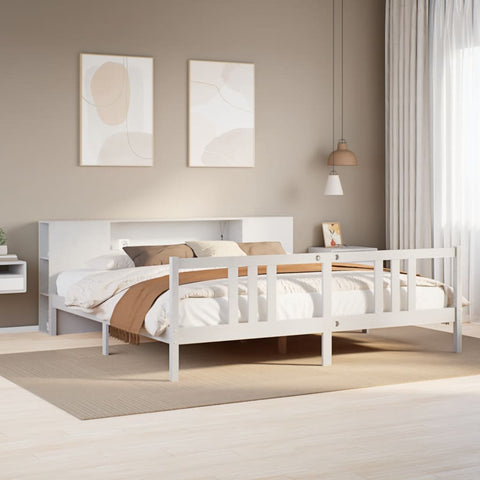 ZNTS Bookcase Bed without Mattress White 200x200cm Solid Wood Pine 3322290