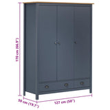 3-Door Wardrobe Hill Grey 127x50x170 cm Solid Pine Wood 288953
