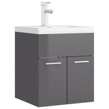 Sink Cabinet with Built-in Basin High Gloss Grey Engineered Wood 3071269