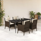 5 Piece Garden Dining Set with Cushions Brown Poly Rattan 3211937