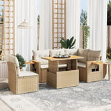 6 Piece Garden Sofa Set with Cushions Beige Poly Rattan 3273522
