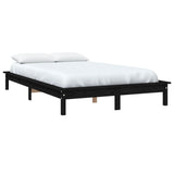 Bed Frame Black Solid Pine Wood King Size Decorative Inlays 820550