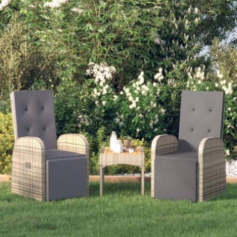 Reclining Garden Chairs with Cushions 2 pcs Grey Poly Rattan 319541
