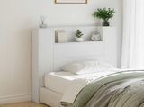Storage Headboard with LED White Engineered Wood 3418645
