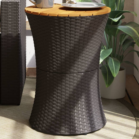 ZNTS Garden Side Table Drum Shape Black Poly Rattan and Solid Wood 368296