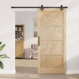 Sliding Door Natural and Black 93 x 211 cm Solid Pine Wood 3333516