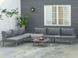 3 Pcs Garden Seating Set w/ Convertible Sofa Lounge Table Padded Cushions Outdoor Patio Furniture T3398P320032