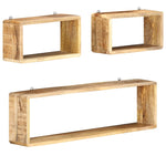 ZNTS 3 Piece Wall Cube Shelf Set Soild Mango Wood 285844