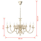 241383 Antique White Metal Chandelier 8 x E14 Bulbs