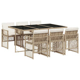 7 Piece Garden Dining Set with Cushions Beige Poly Rattan 3210730
