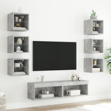 8 Piece TV Wall Units with LED Concrete Grey Engineered Wood 3216636