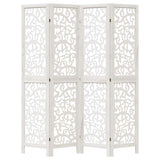 Room Divider 4 Panels White Solid Wood Paulownia 358738
