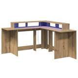 Desk with LED Lights Artisian Oak 152x152x91 cm Engineered Wood 3309464