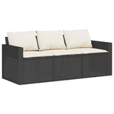 ZNTS Garden Sofa with Cushions 3-Seater Black Poly Rattan 366340