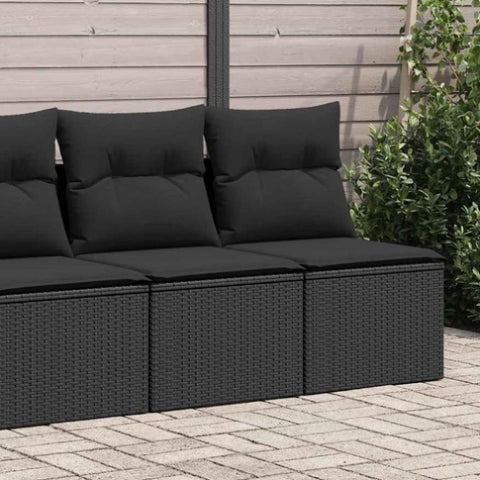 ZNTS 2 Piece Garden Sofa Set with Cushions Black Poly Rattan Acacia 3325241