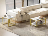 Modern Coffee Table Set of Two, Marble-Effect Nesting Side Tables with Steel Frame for Living Room, T3398P329522