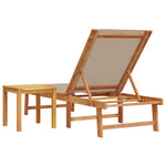 ZNTS Sun Lounger with Table Taupe Solid Wood Acacia and Textilene 4008419