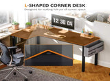 L-Shaped Computer Gaming Desk with Fabric Bag, Hooks and Cable Management, 145 x 81 x 76cm - Black T3398P329834