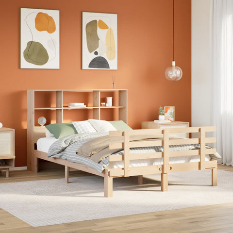 ZNTS Bookcase Bed without Mattress 150x200 cm King Size Solid Wood Pine 3322759