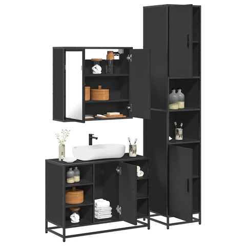ZNTS 3 Piece Bathroom Furniture Set Black Engineered Wood 3301090
