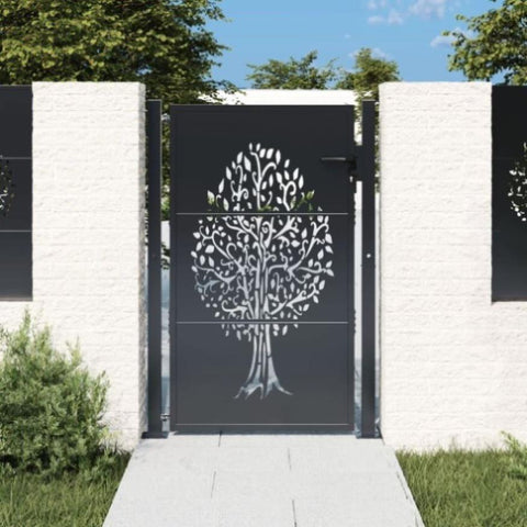 Garden Gate Anthracite 105x130 cm Steel Tree Design 153156