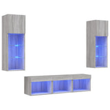 5 Piece TV Wall Units with LED Grey Sonoma Engineered Wood 3216602