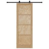 Sliding Door Natural and Black 83 x 232 cm Solid Pine Wood 3445454