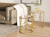 Round Coffee Tables Set of 2, Gold Nesting Side End Tables with Tempered Glass Top, Steel Frame for T3398P342264