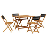 5 Piece Garden Dining Set Black Polypropylene and Solid Wood 3281781