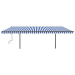 ZNTS Manual Retractable Awning with Posts 6x3.5 m Blue and White 3070276
