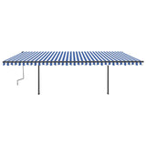 ZNTS Manual Retractable Awning with Posts 6x3.5 m Blue and White 3070276