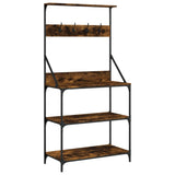 Baker's Rack with Hooks 4-Tier Smoked Oak Engineered Wood 838960