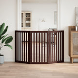 Dog Gate Foldable 3 Panels Brown 150 cm Poplar Wood 352262