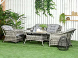 Four-Piece Rattan Set, with Glass-Top Table - Grey T3398P325108
