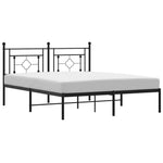 ZNTS Metal Bed Frame without Mattress with Headboard Black 160x200cm 374342