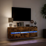 TV Wall Cabinet with LED Lights Smoked Oak 130x31x45 cm 852303