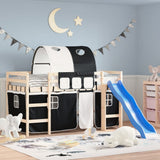 Curtains for Loft Bed with Tunnel White and Black Polyester 835916