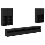 TV Wall Cabinet Set 7 pcs Black Oak Engineered Wood 3402799