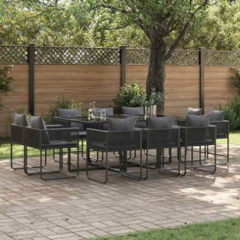 Garden Dining Set 11 pcs Black Steel 3335884