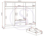 ZNTS Nevada 6 Door 2 Drawer Mirrored Wardrobe 100-101-112